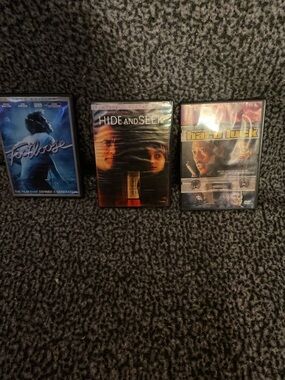 Three DVD Movie Lot - Footloose, Hide and Seek, Hard Luck - Mixed Cover Colors